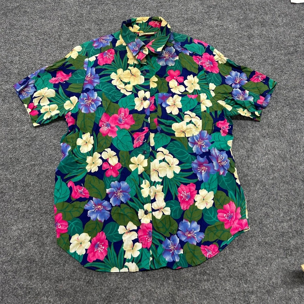 Alfred Dunner Button Up Shirt Womens Size 12 Floral Short Sleeve USA Made Vtg